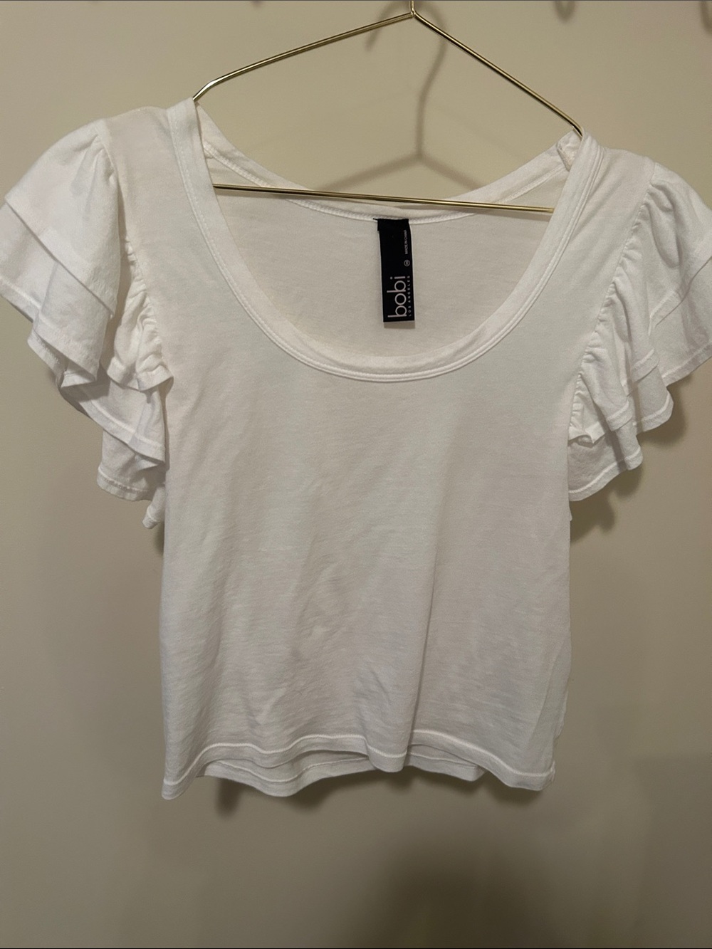 bobi White Ruffle Sleeve Scoop Tee size XS